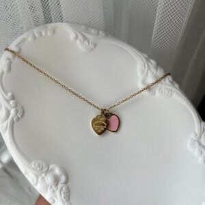 SKU:0431 Gold necklace chain with pendant gold pink heart‎ Stainless steel